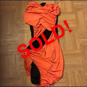 Black and orange sheer strapless dress